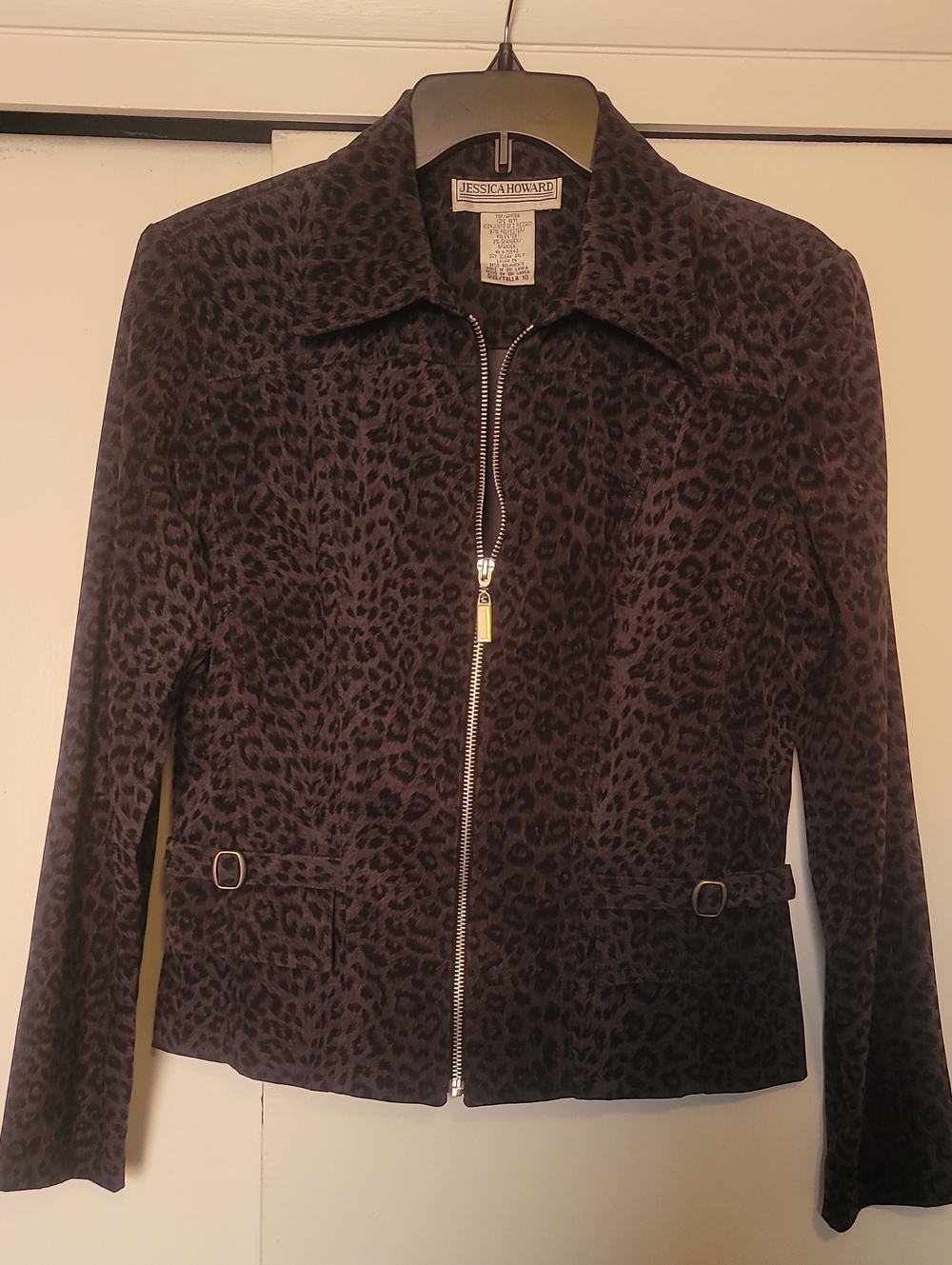 Jessica Howard Dark Brown Leopard-Print Zip Front Jacket